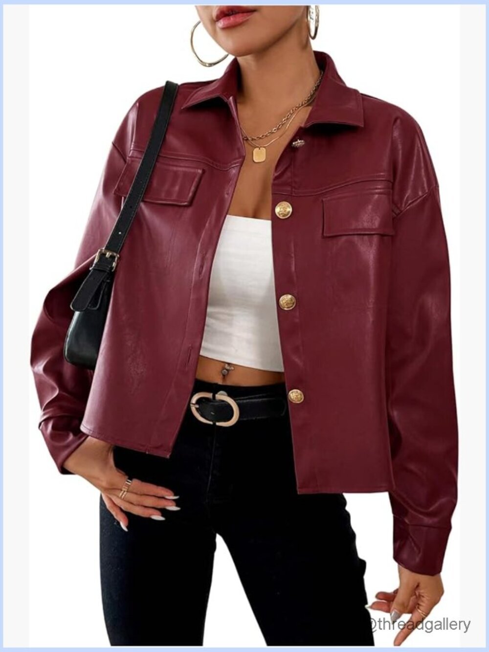 Vegan Leather Long Sleeve Button Front Jacket Motorcycle Coat